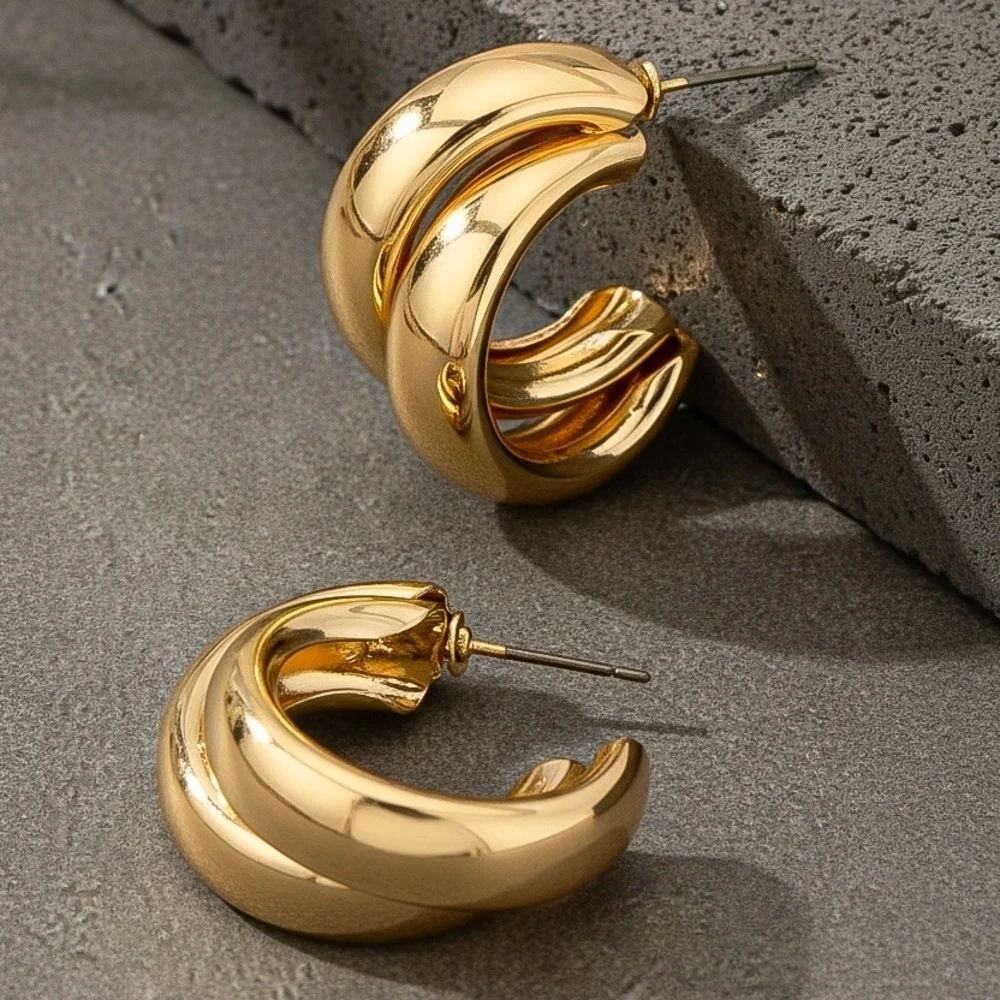 Gold Double Layer Hoop Earrings (5020)